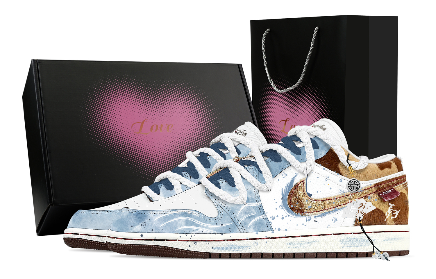 

Air 1 Age Returns To The River, Heart Box, устойчивые к истиранию низкие баскетбольные кроссовки в винтажном стиле для мужчин Jordan, синий коричневый