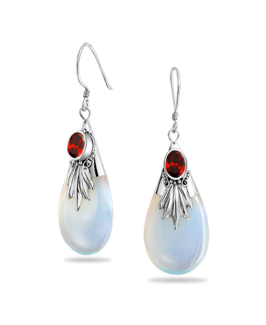 

Серьги-подвески в форме капли или груши из радужного опалита в западном стиле, с крючком из стерлингового серебра Bling Jewelry, Red