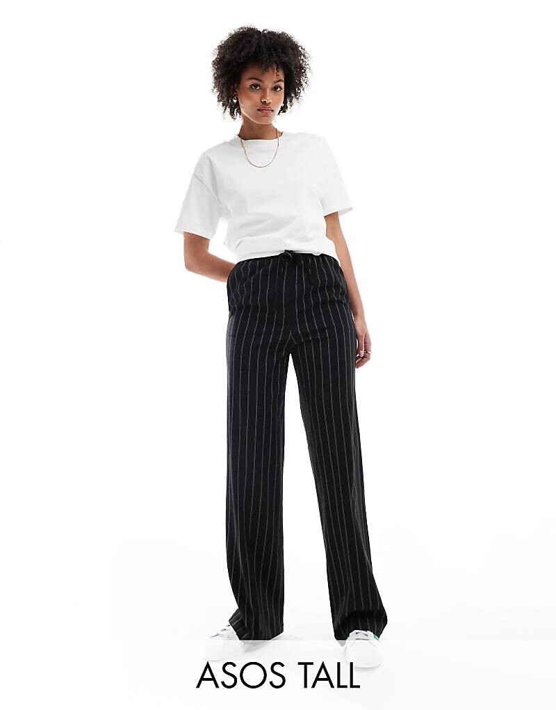 

ASOS DESIGN Tall – Элегантные черные брюки без застежки в тонкую полоску