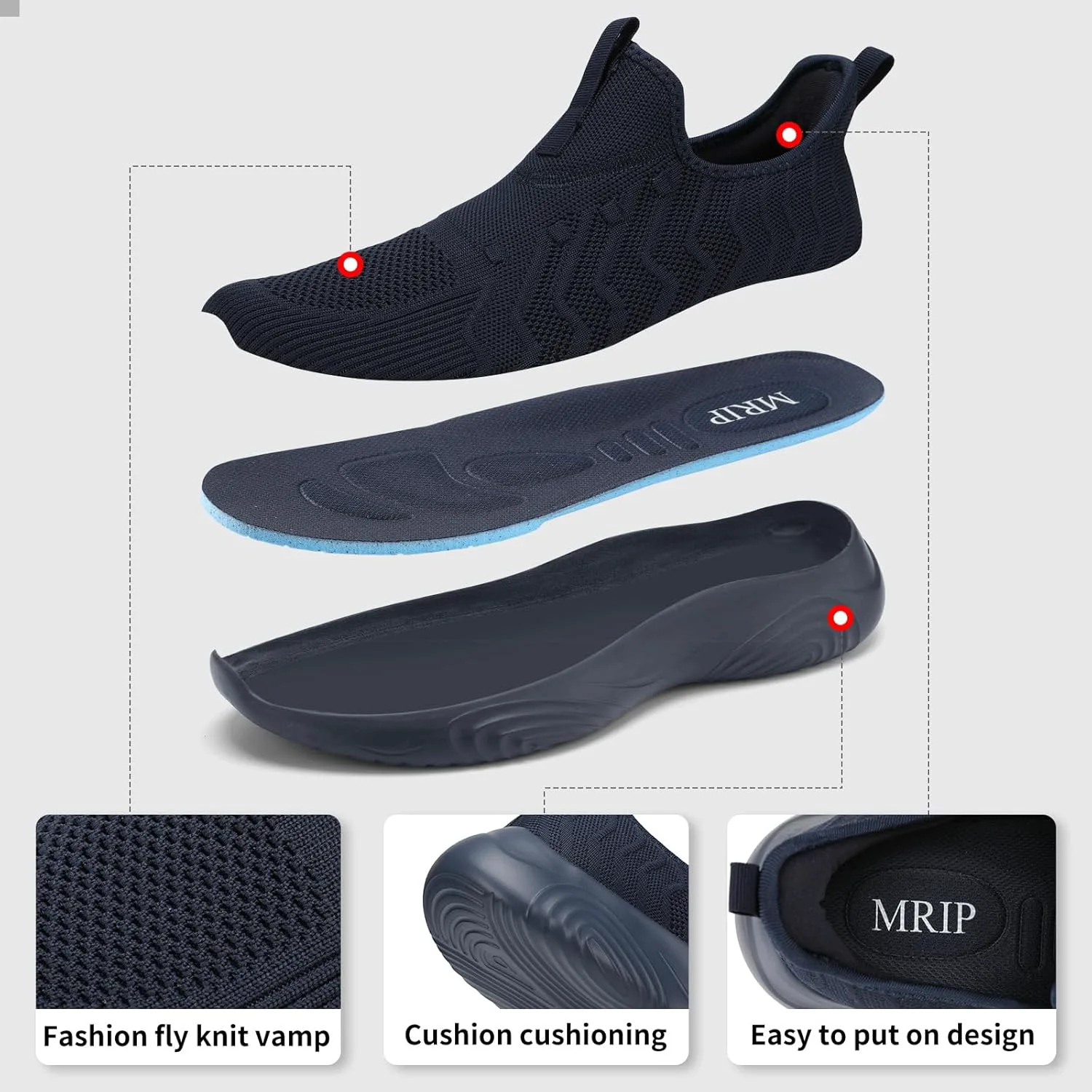

Мужские слипоны MRIP для ходьбы, легкие и удобные кроссовки для тренажерного зала, бега, с дышащей сеткой, амортизацией, модные теннисные спортивные повседневные кроссовки, темно-синий