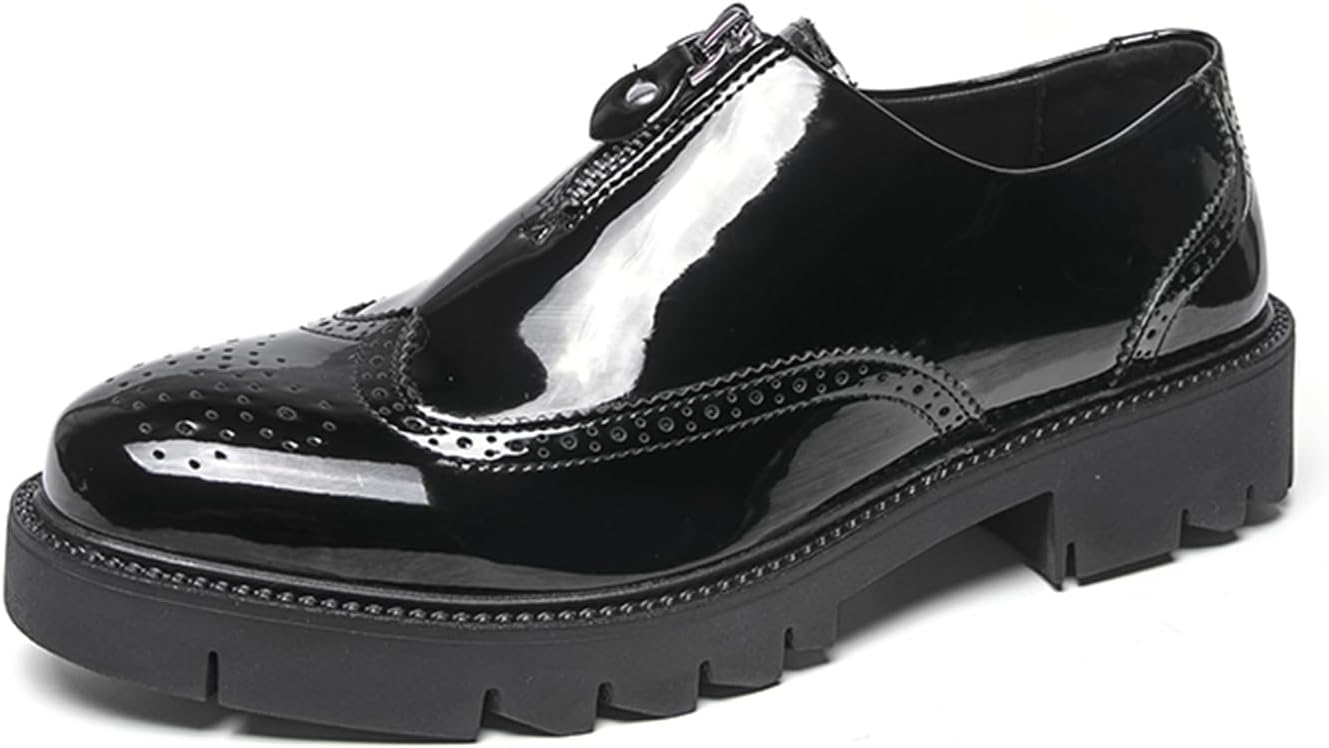 

Мужские черные классические туфли-лоферы из лакированной кожи с молнией спереди, закругленным носком и массивной подошвой, удобные для деловых встреч, официальных мероприятий, офисных вечеринок и свадеб Psieicwm