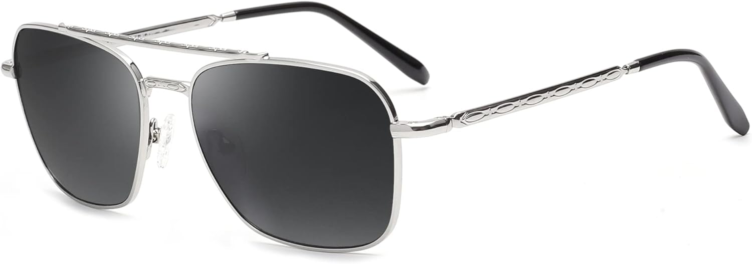 

Солнцезащитные очки JIM HALO Retro Square Aviator с линзами из высококачественного стекла и плоскими металлическими линзами, для мужчин и женщин, #2 Silver Frame / Grey Lens