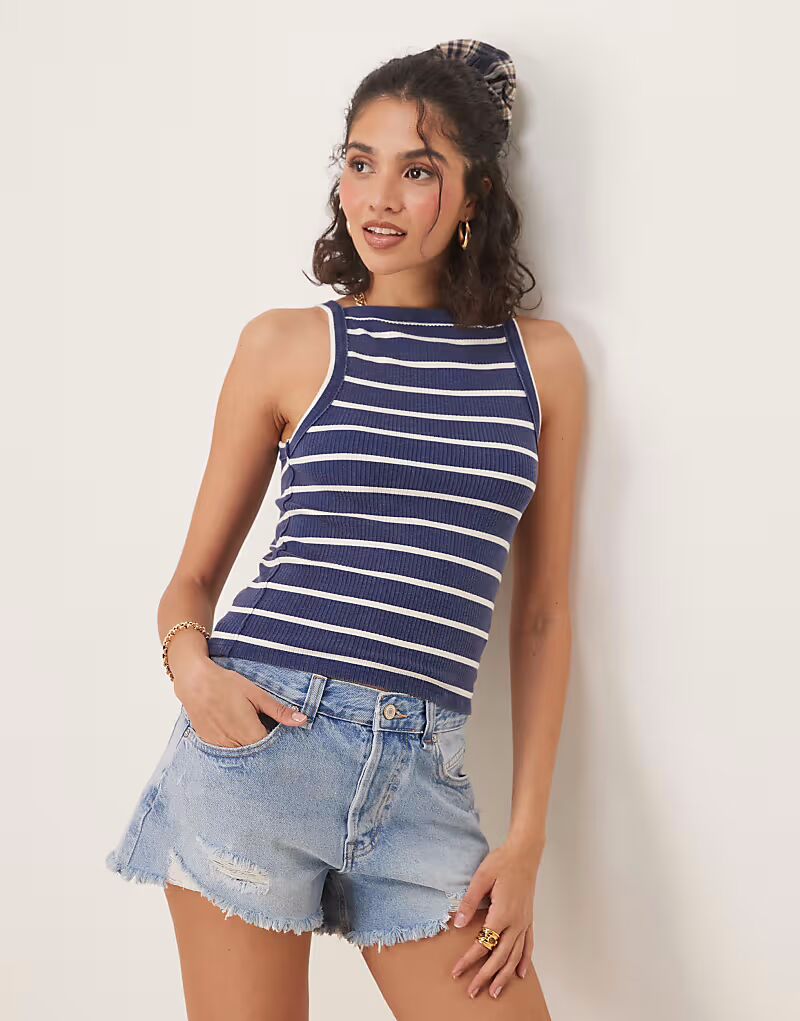 

Майка Free People mia в полоску, темно-синего цвета