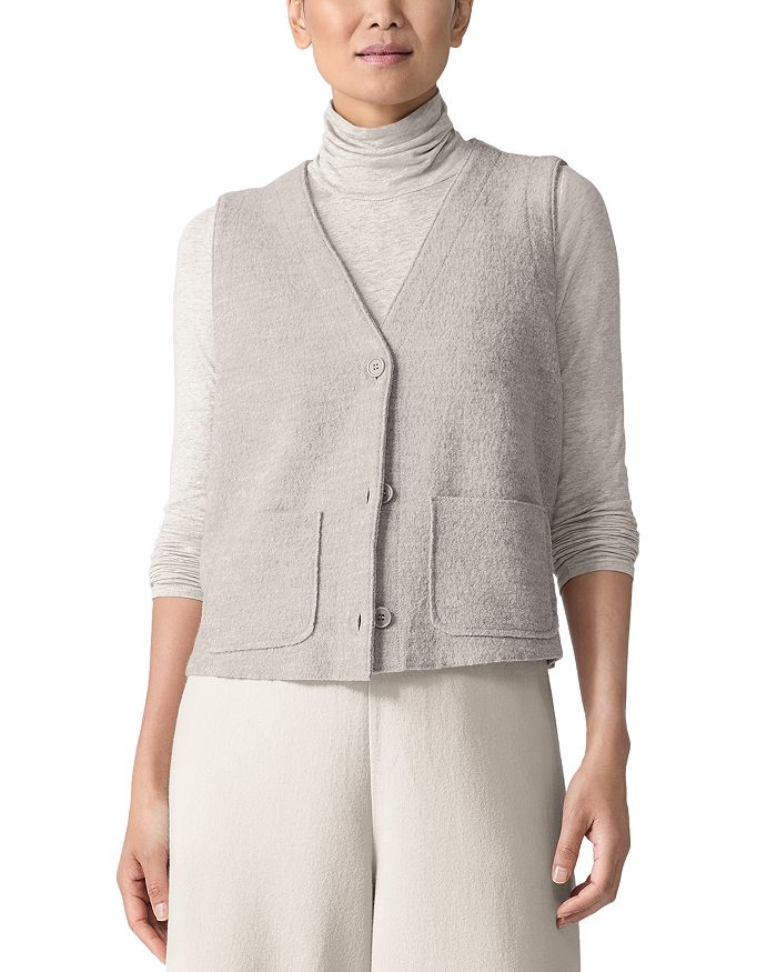 

Шерстяной жилет с пуговицами спереди Eileen Fisher, серый
