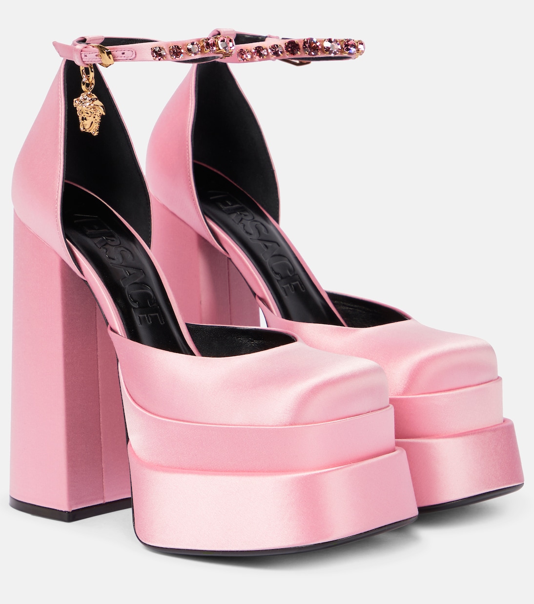 Атласные туфли-лодочки Medusa Aevitas на платформе Versace, Candy-Oro Versace
