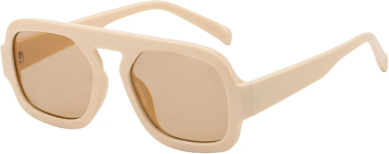 

Модные квадратные солнцезащитные очки-авиаторы для женщин, дизайнерская стильная оправа, винтажные солнцезащитные очки MUNSADE, Milky White Frame/Light Brown Lens