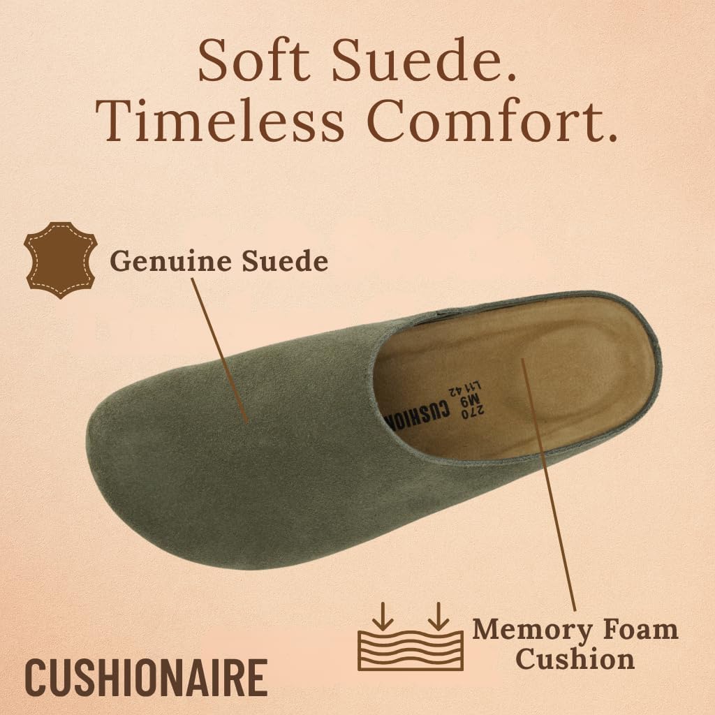 Мужские сабо CUSHIONAIRE Heath из настоящей замши с амортизирующей стелькой из пены памяти, удобные шлепанцы на легкое надевание, Olive — фото 4