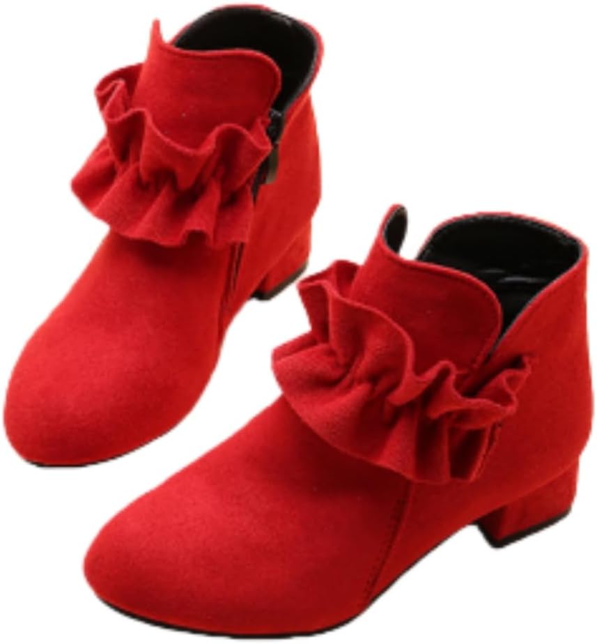 

Детские ботильоны для девочек, низкий широкий каблук, боковая молния, короткие нарядные ботинки Hhhchpm, Red