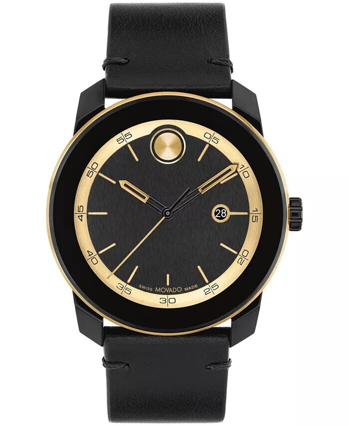 

Мужские часы Bold Tr90 со швейцарским кварцем, черные кожаные часы, 42 мм Movado, черный