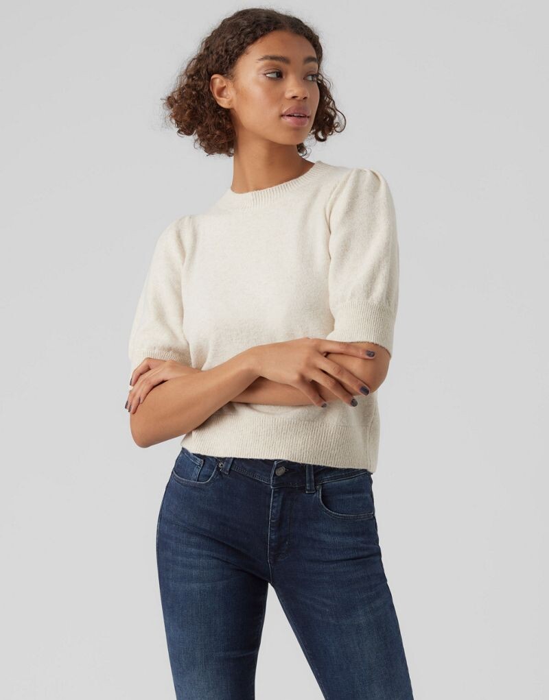 

Vero Moda – кремовый меланжевый трикотажный топ с короткими рукавами