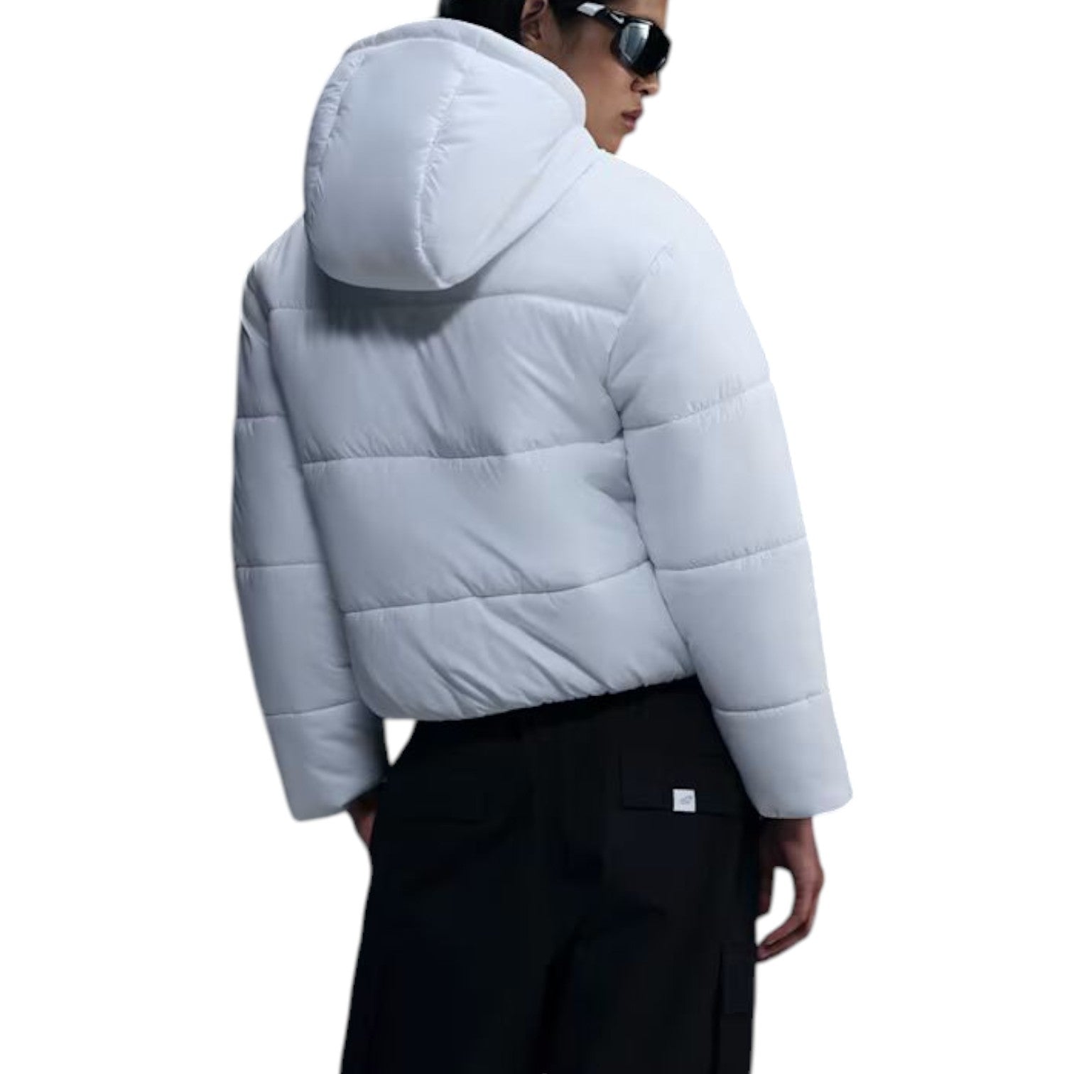 Куртка (WMNS) Nike Classic Puffer Therma-FIT Loose Hooded Jacket 'White Black' — фото 3