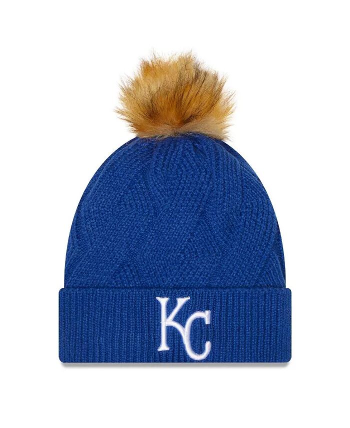 

Женская вязаная шапка Royal Kansas City Royals Snowy с манжетами и помпоном New Era, синий