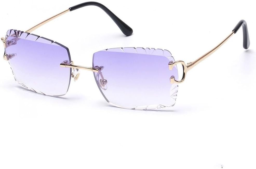 

качественные солнцезащитные очки без оправы с нейлоновыми линзами с алмазной огранкой и защитой от УФ-излучения UV400, модные очки с металлическими дужками для мужчин и женщин HYYZZC, Purple