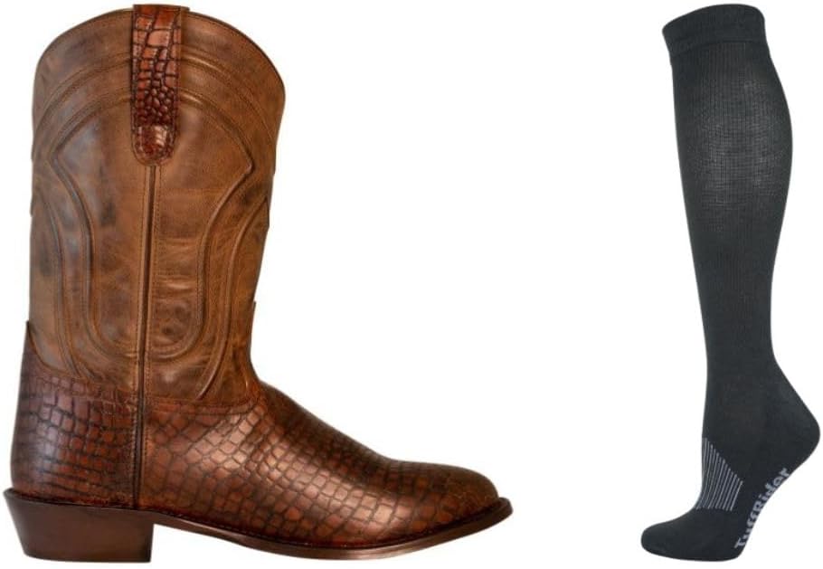 

Мужские ковбойские сапоги TuffRider Hayden с круглым носком, широкий размер - коричневые, с разноцветными носками в полоску