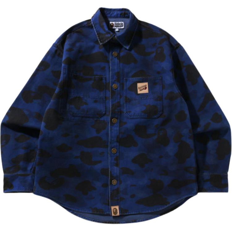 

SS26 Рубашка мужская с лацканом в стиле умеренного рабочего A BATHING APE, marine синий