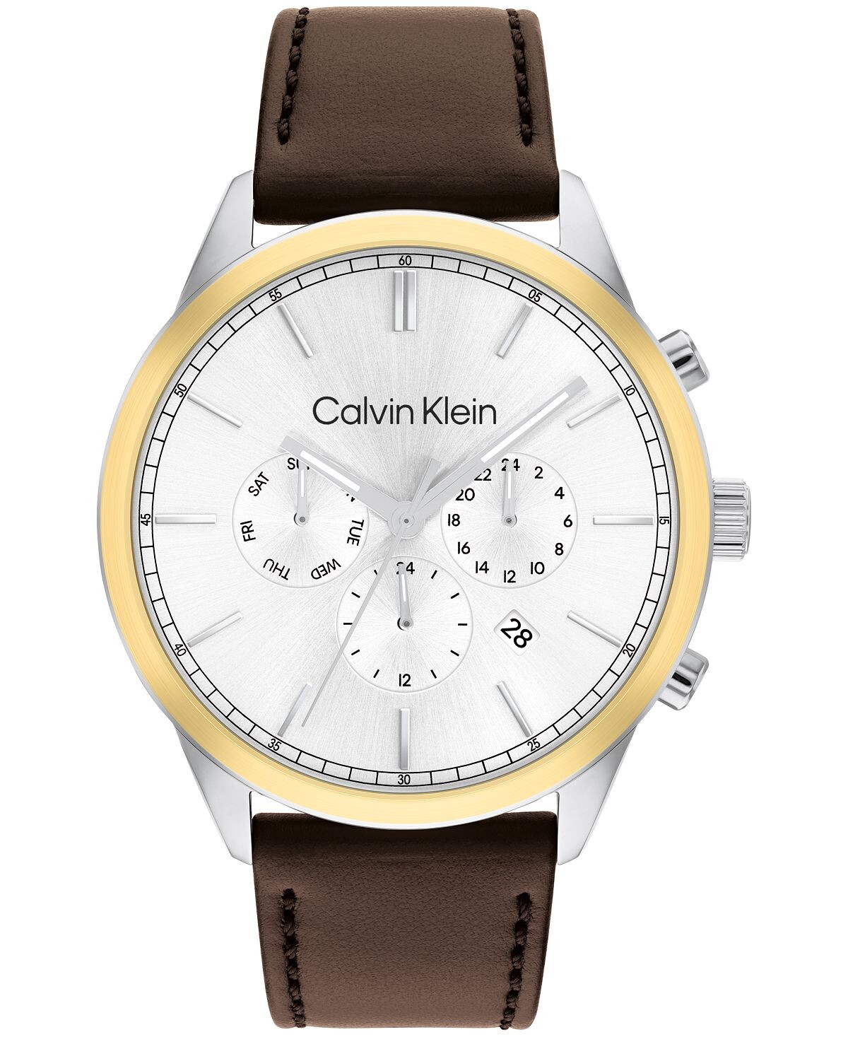 

Мужские многофункциональные часы с коричневым кожаным ремешком, 44 мм Calvin Klein