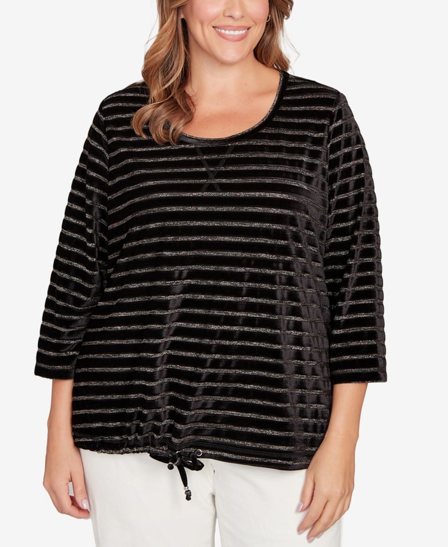 

Топ-блузон с длинными рукавами и металлизированной полоской, больших размеров HEARTS OF PALM, Black Multi