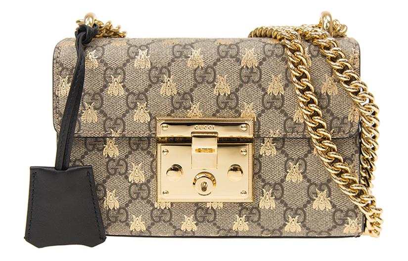 

GUCCI Замок холст с кожаной сумкой коробка цепь кроссбоди плечо женский эбеновое дерево