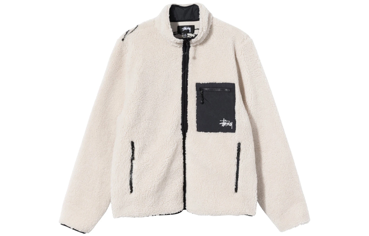 Stussy Венеция Жаккардовая Шерповая Куртка, Milk White — фото 4