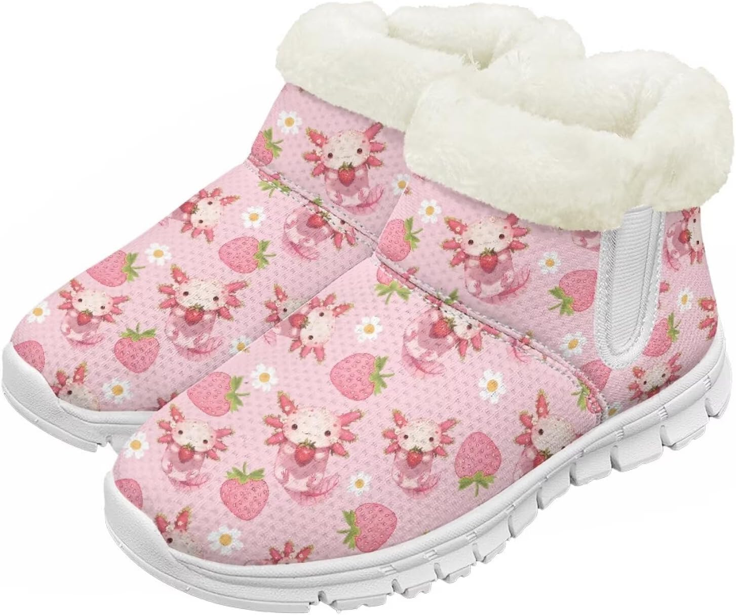 

Детские зимние сапоги для девочек, водонепроницаемые, противоскользящие, для холодной погоды, с искусственным мехом, походные ботинки Goronwyfloyd, Pink Axolotl Strawberry