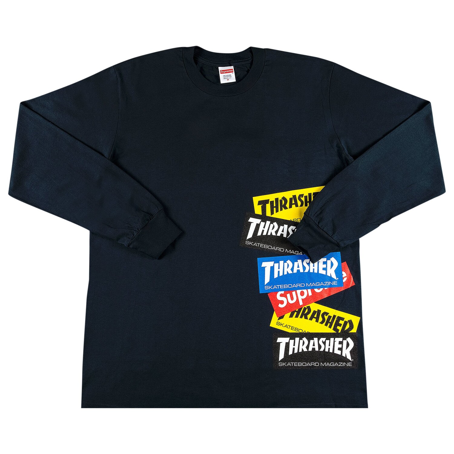 

Футболка с длинными рукавами и мульти-логотипом Supreme x Thrasher, темно-синяя, Синий, Футболка с длинными рукавами и мульти-логотипом Supreme x Thrasher, темно-синяя