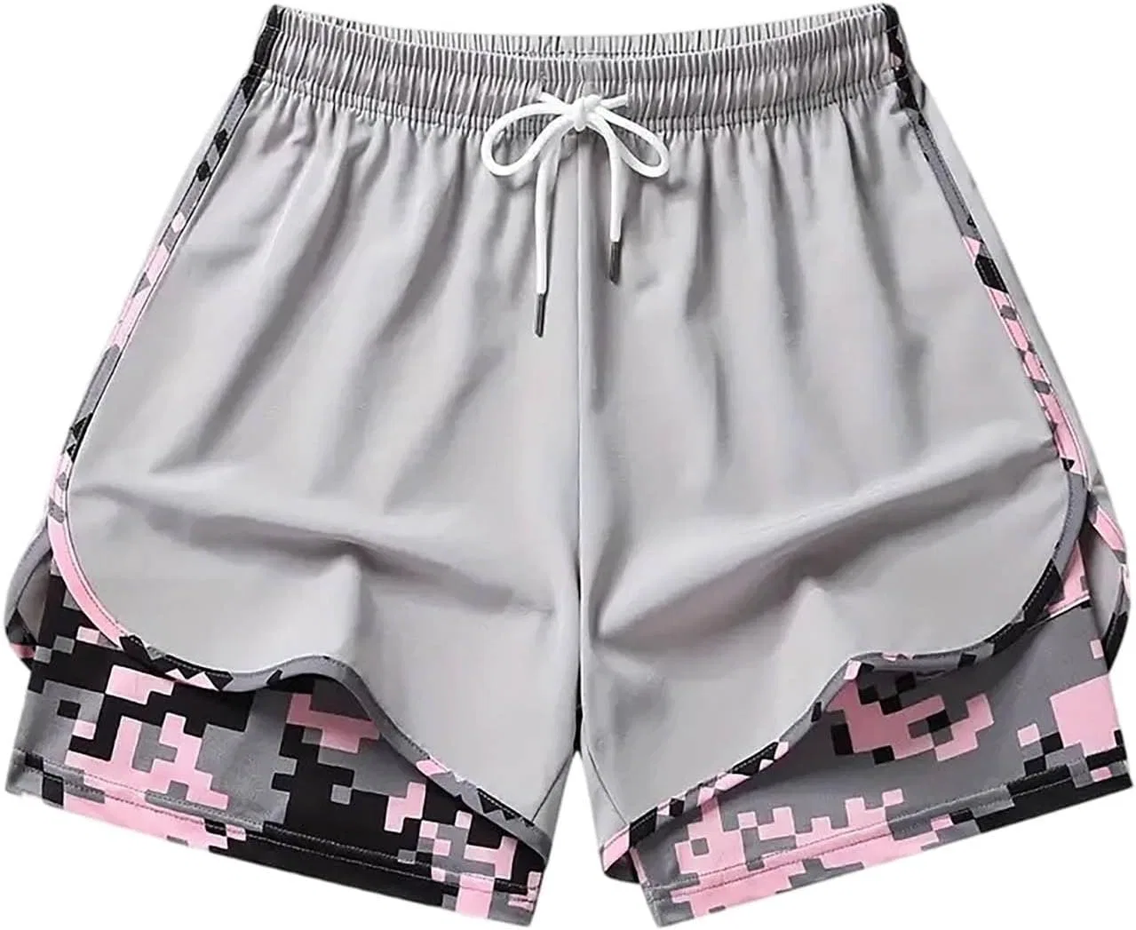 Шорты спортивные 2 в 1 с компрессионным слоем, Generic, Light Grey
