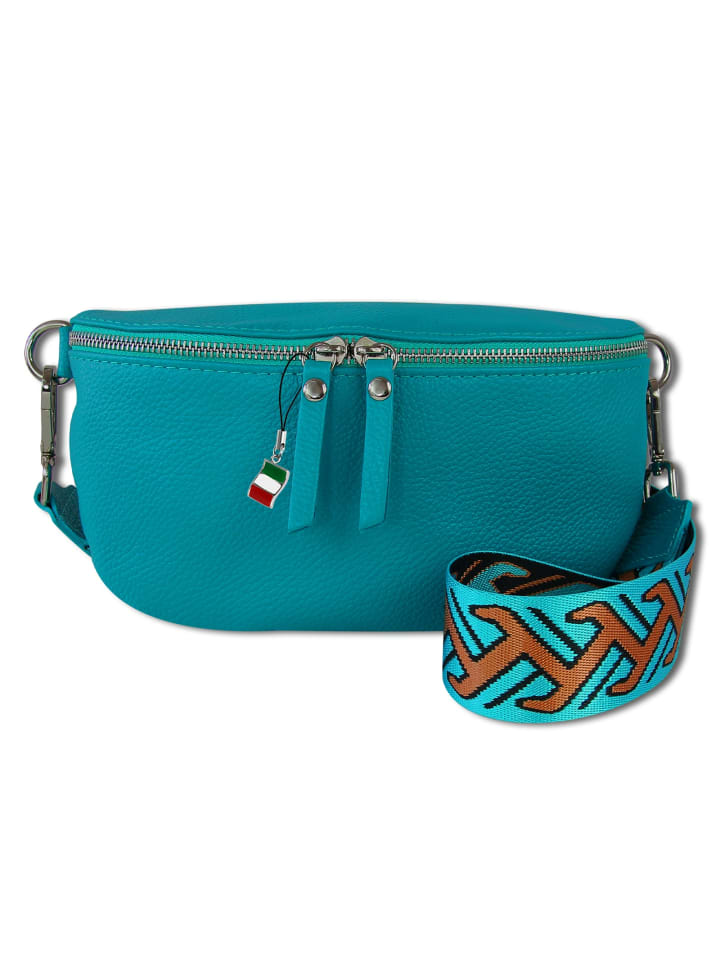 

Кожаная поясная сумка, бирюзовая и разноцветная, около 25 см. Florence