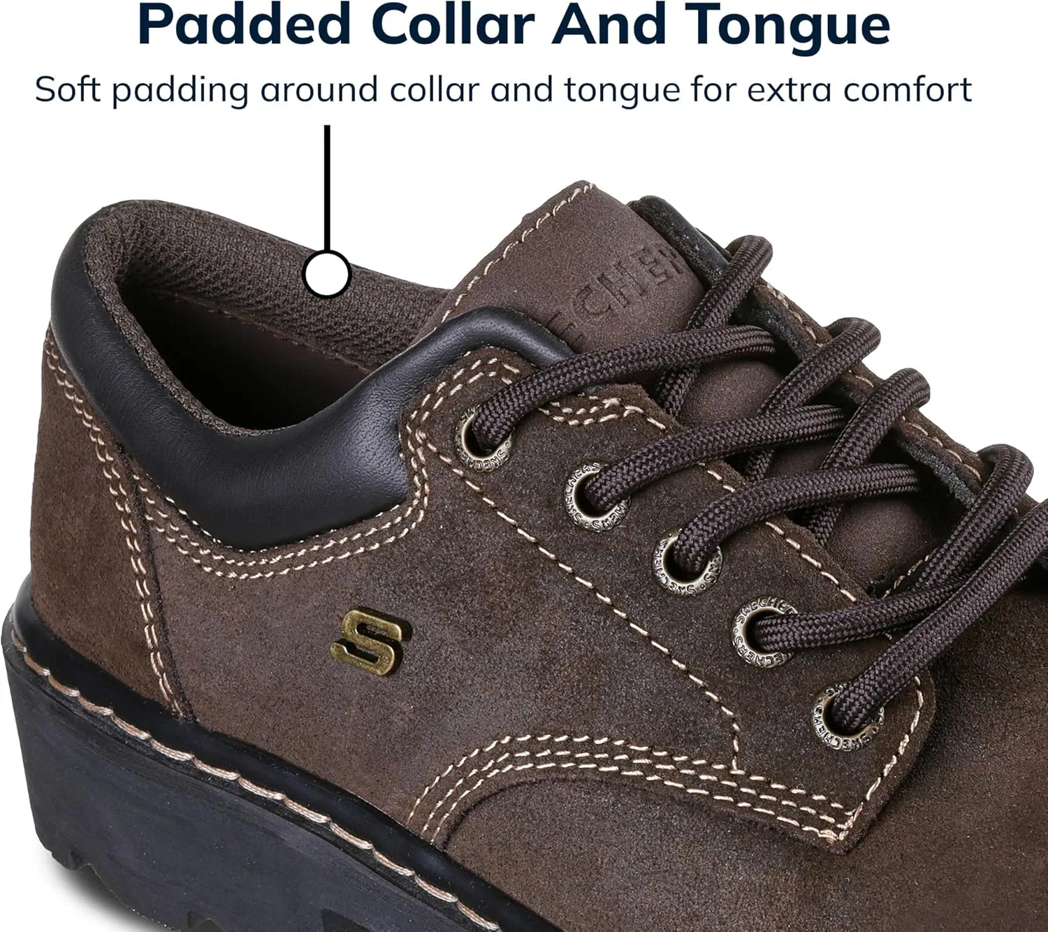 Туфли Skechers Parties Mate 45120) Oxford, Chocolate Suede Leather — фото 3