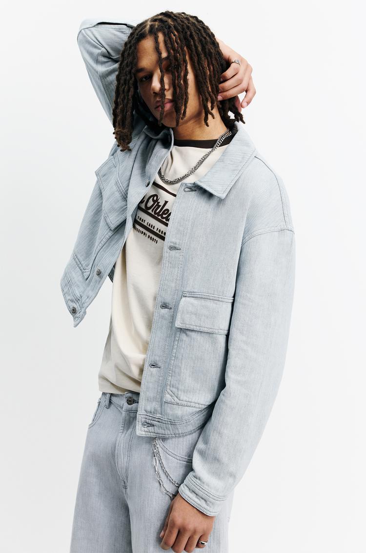 

Джинсовая куртка с карманами Pull And Bear, голубой