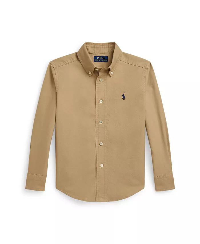 

Детская и мальчиковая рубашка из оксфордского хлопка с технологией garment-dyed Polo Ralph Lauren, загар/бежевый