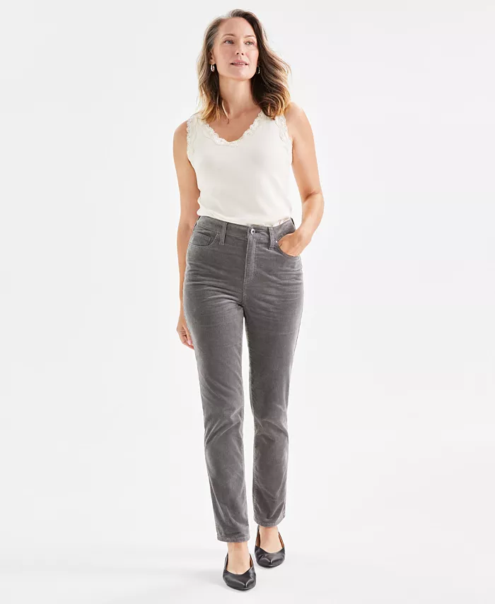 

Женские вельветовые брюки прямого кроя с высокой талией Style & Co, серый