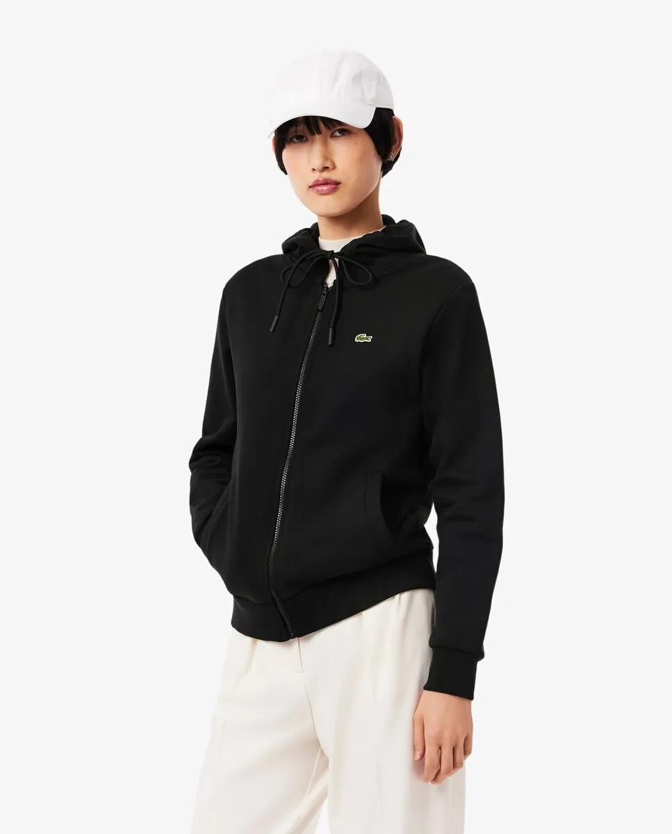 

Женская толстовка с капюшоном из флиса на молнии Lacoste, черный