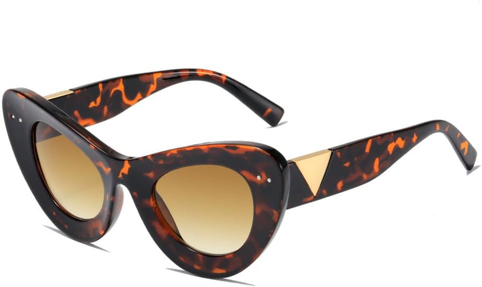 

Ретро-солнцезащитные очки «кошачий глаз» для женщин, модные очки с заклепками, прозрачные линзы, мужские солнцезащитные очки в тренде, защита от ультрафиолета UV400 TKKTLLT, Leopard Tea Gradient