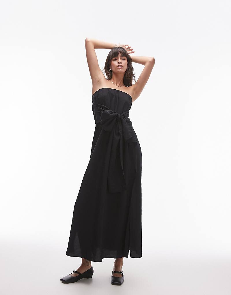

Черное платье без бретелек с завязкой спереди Topshop