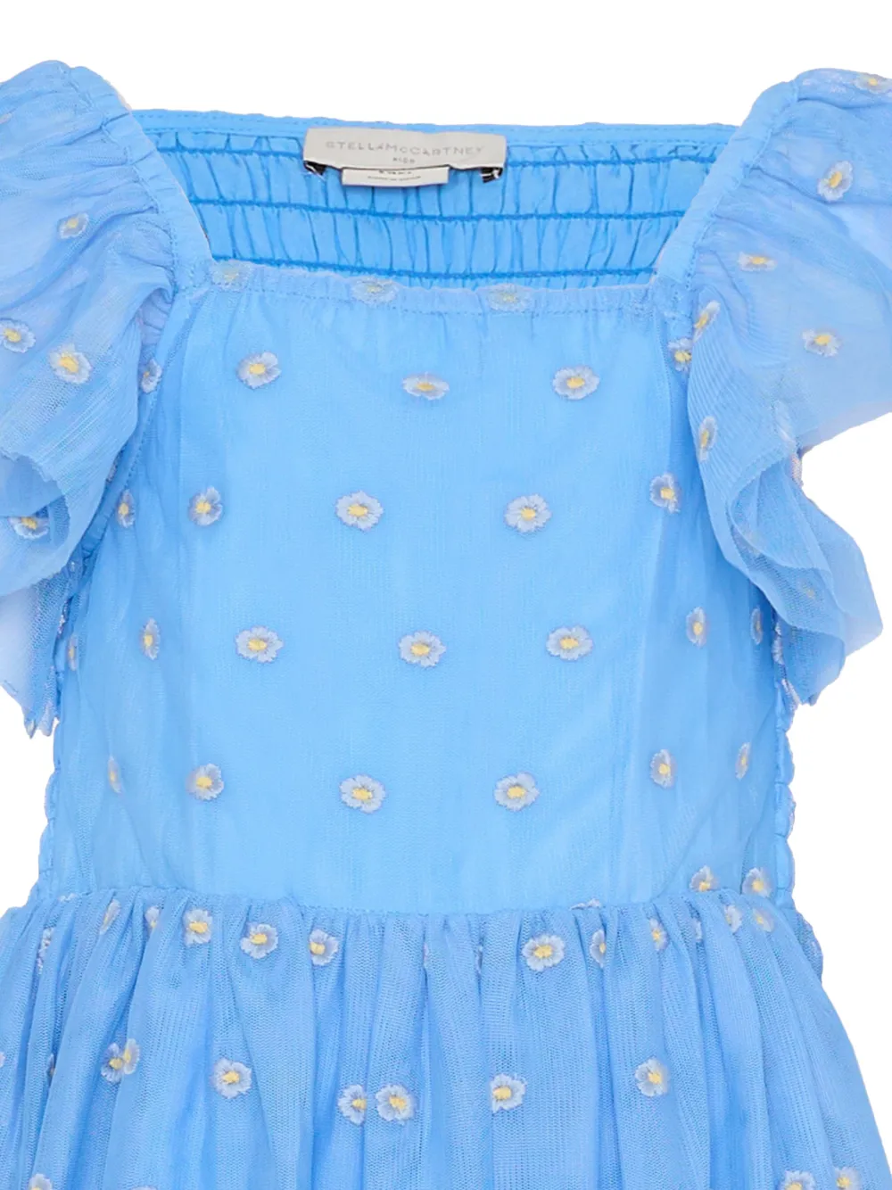 Платье с рюшами и цветочной вышивкой Stella Mccartney Kids, синий — фото 3