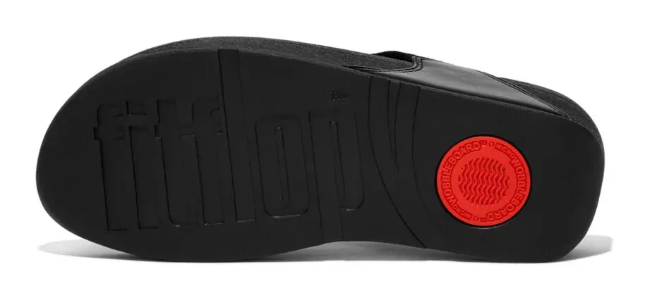 Шлепанцы "LULU SHIMMERLUX TOE-POST SANDALS", каблук-танкетка, летняя обувь, блестящие тапочки Fitflop, черный — фото 2