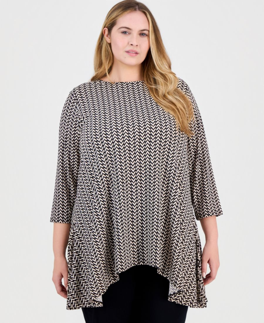 

Топ большого размера с шевронным принтом и асимметричным низом, эксклюзивно представлен в Macy's JM Collection, Deep Black Combo