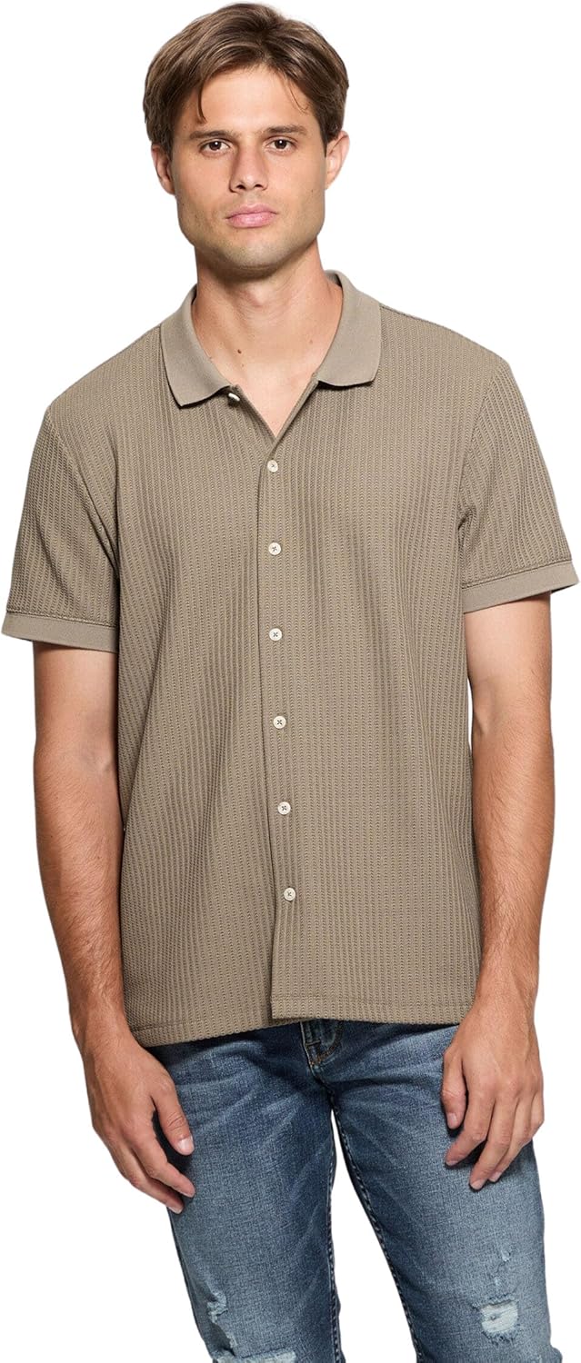 

GUESS Мужская короткая рукав Pointelle вязаная рубашка, Slate Taupe