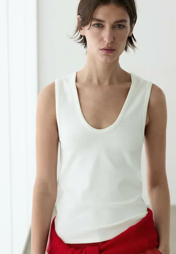Топ без рукавов с V-образным вырезом Massimo Dutti, белый — фото 3