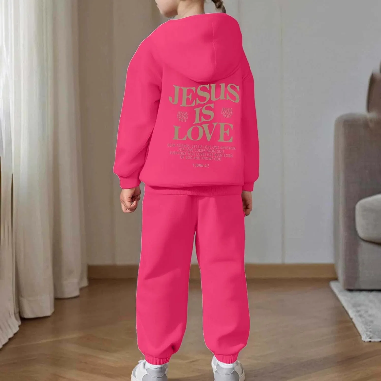 Детский спортивный костюм с принтом Trust in The Lord Jesus, Z01 Hot Pink — фото 2