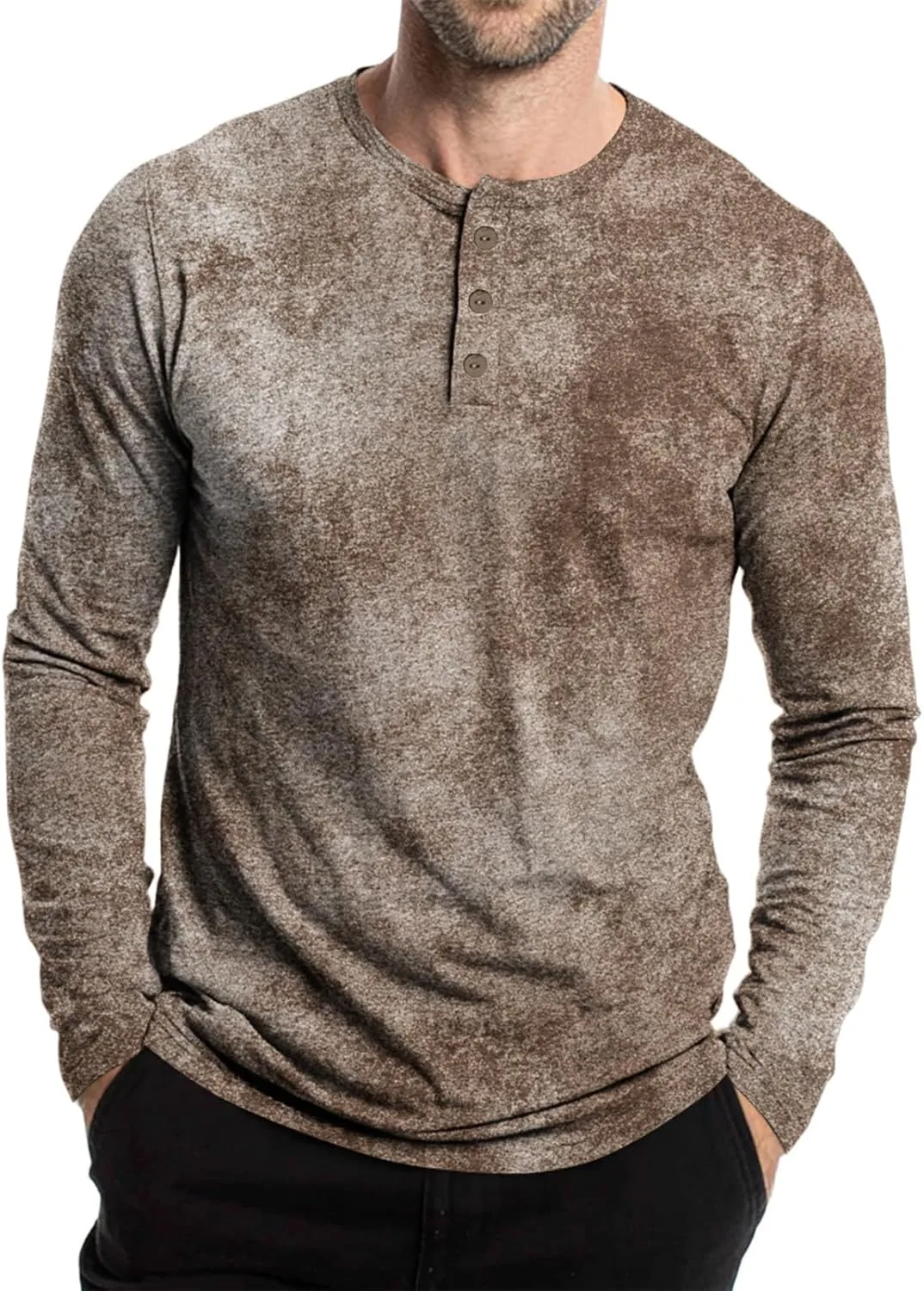 Мужская летняя футболка с длинным рукавом Henley, M-3XL — фото 2