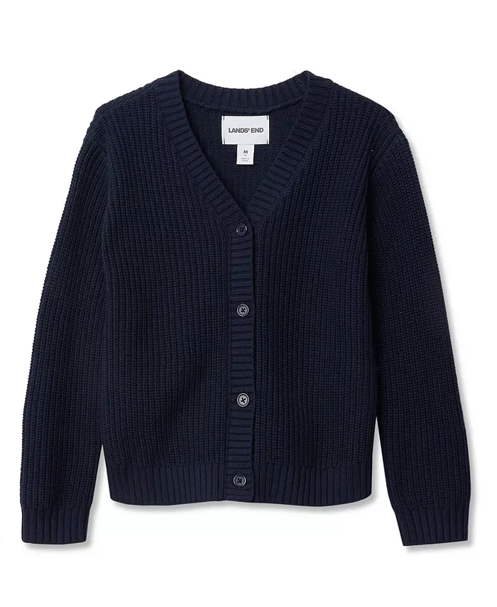 

Вязаный кардиган с пуговицами спереди для девочек Lands' End, синий
