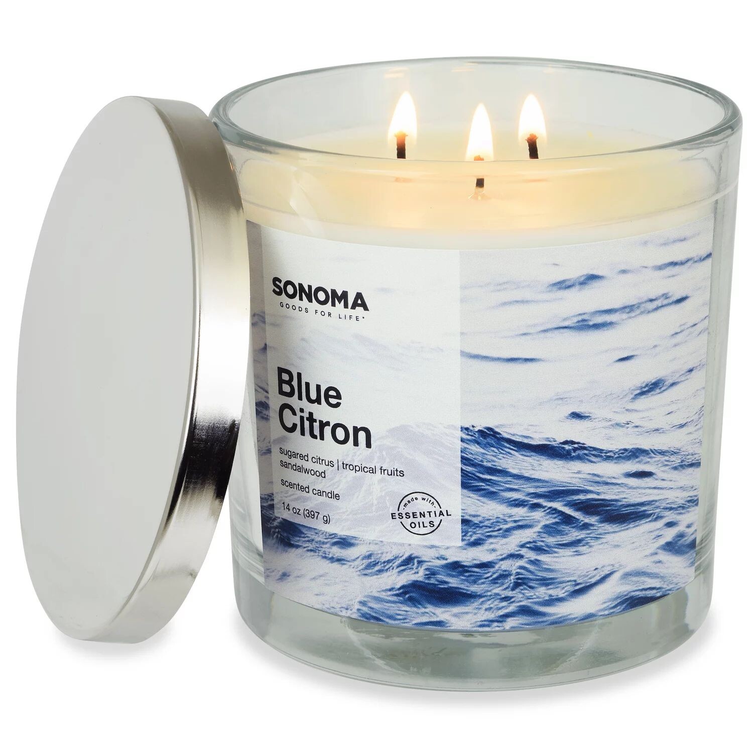 

Sonoma Goods For Life Blue Citron, банка для свечей с 3 фитилями, 14 унций