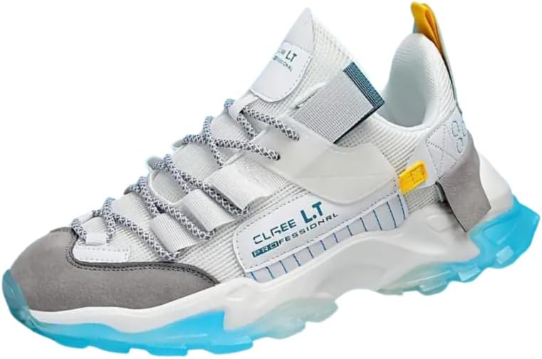 

Мужские легкие массивные кроссовки для бега - спортивная обувь на шнуровке с улучшенной амортизацией, верх из дышащей ткани - прочная подошва из ТПР для спорта и повседневной носки Clolinde, белый