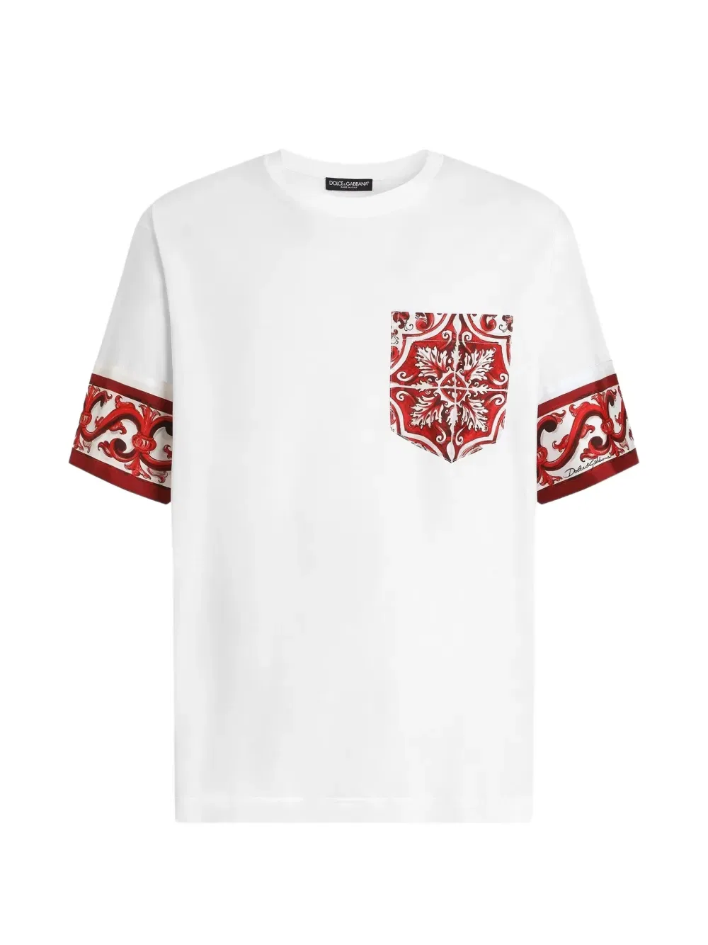 Футболка с майоликовой печатью из хлопка и шелка Dolce & Gabbana, белый