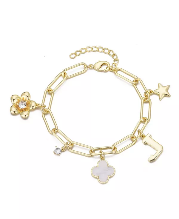 

Золотой браслет с инициалами и массивными подвесками Adornia, gold-j