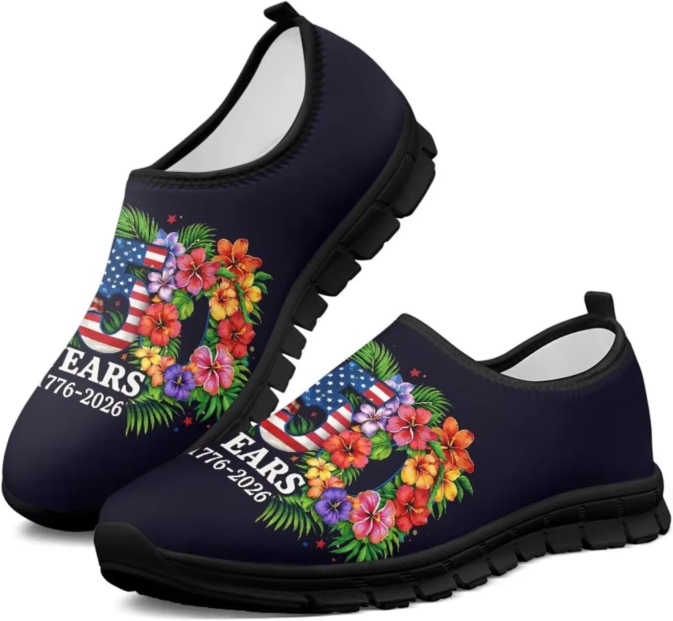 Мужские слипоны с принтом 250 Years Tropical Flower 1776-2026, черная подошва, размер 5-14 Quxjehoe
