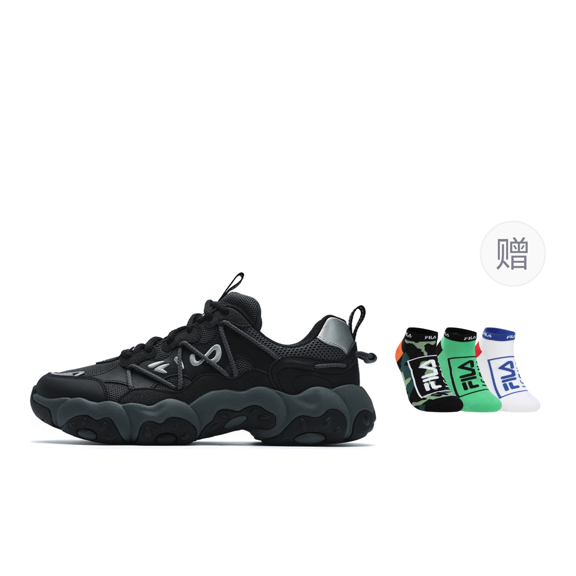 

FILA Флюид 6 с амортизацией Cat Paw, износостойкие низкие массивные кроссовки мужские черно-серые - Черный/Теневой черный серый (подарок включен)