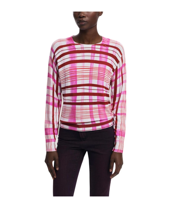 

Розовый клетчатый вязаный топ с круглым вырезом. Desigual, розовый