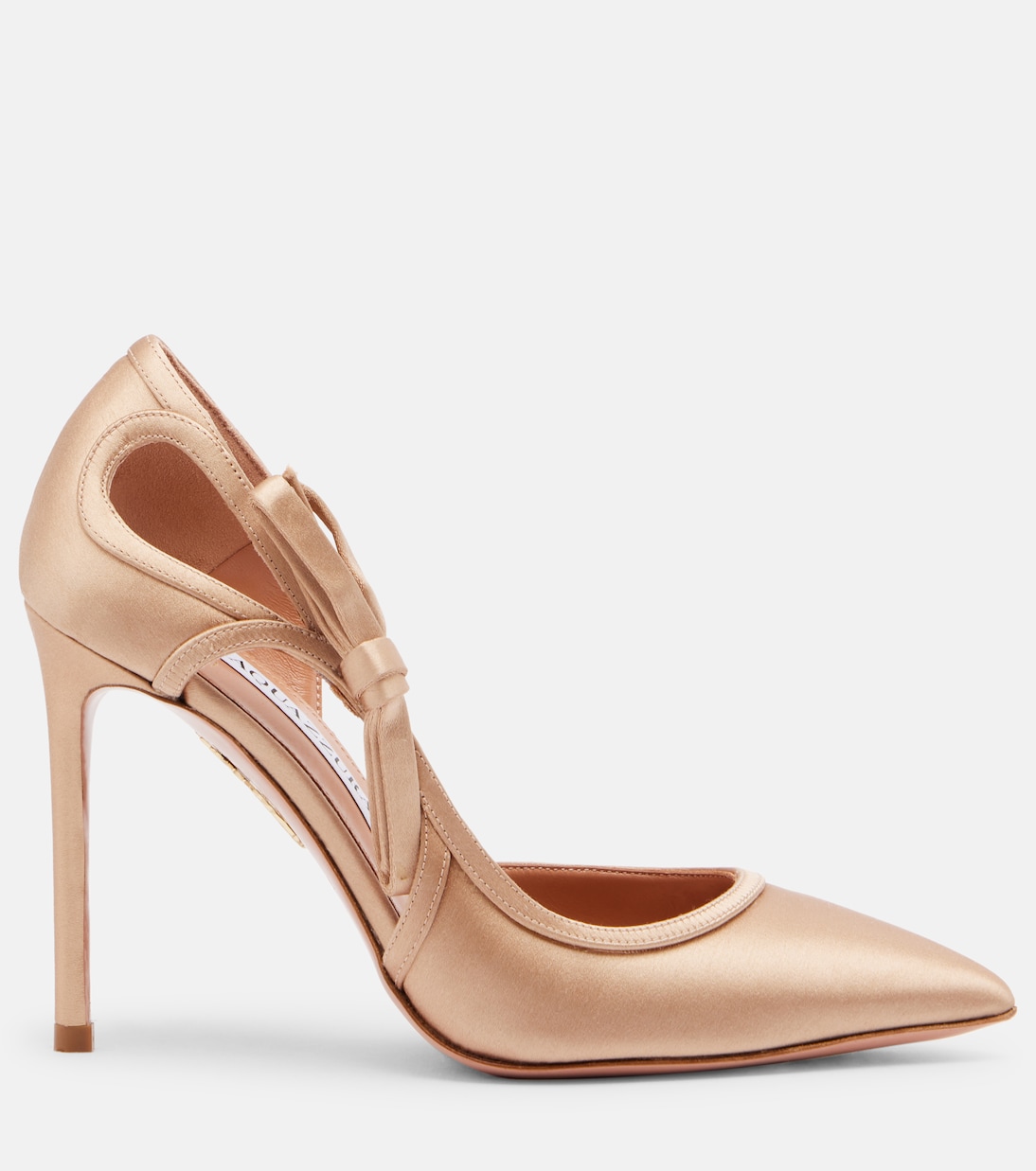 Атласные туфли-лодочки Soave 105 с бантом Aquazzura, Warm Cream — фото 4